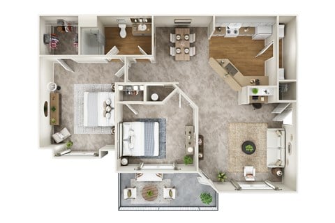Floor plan for 2 beds, 1 bath, 1029 sqft
